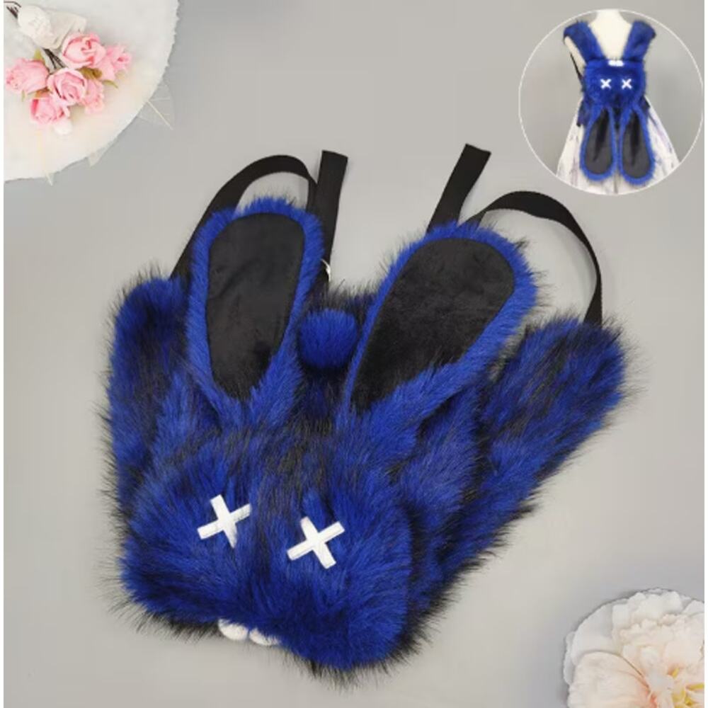 Dark Punk Blue Rabbit Backpack Y2K Furry Bunny Ears Crossbody Bag Kawaii